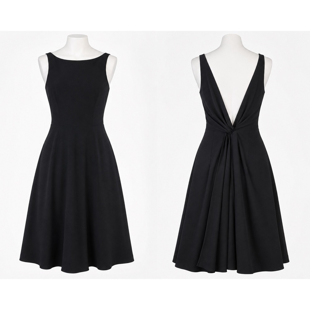Vintage Nicole Miller Black Midi Dress Size 10 Open Back Cocktail Dress LBD USA